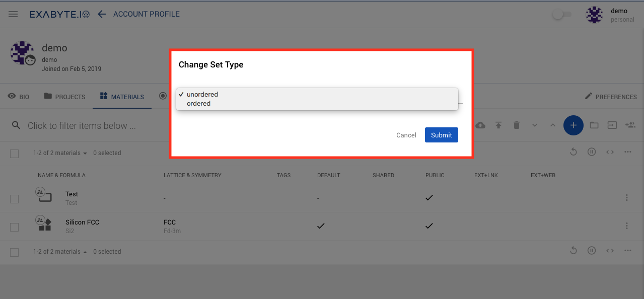 Change Set Type